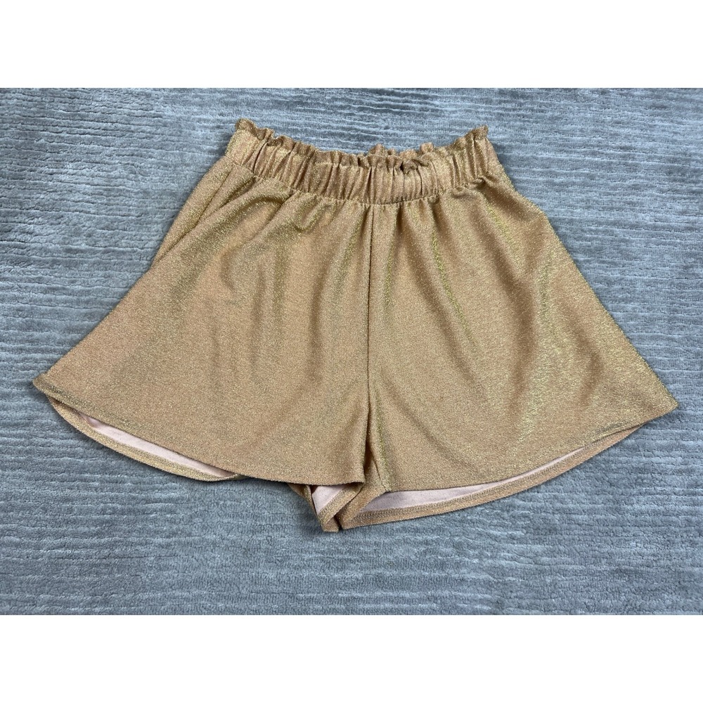Madrag Shorts Womens Large Gold Metallic Shimmer Paperbag Waist ST8411-P Glitter